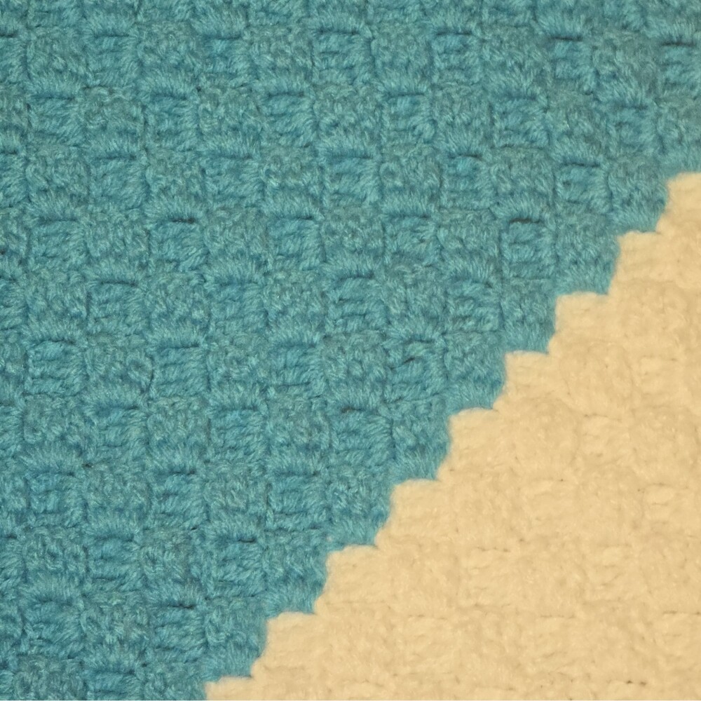 Vintage Handmade Crochet Afghan Lap Blanket Turquoise White 41x32 Retro - Picture 5 of 9